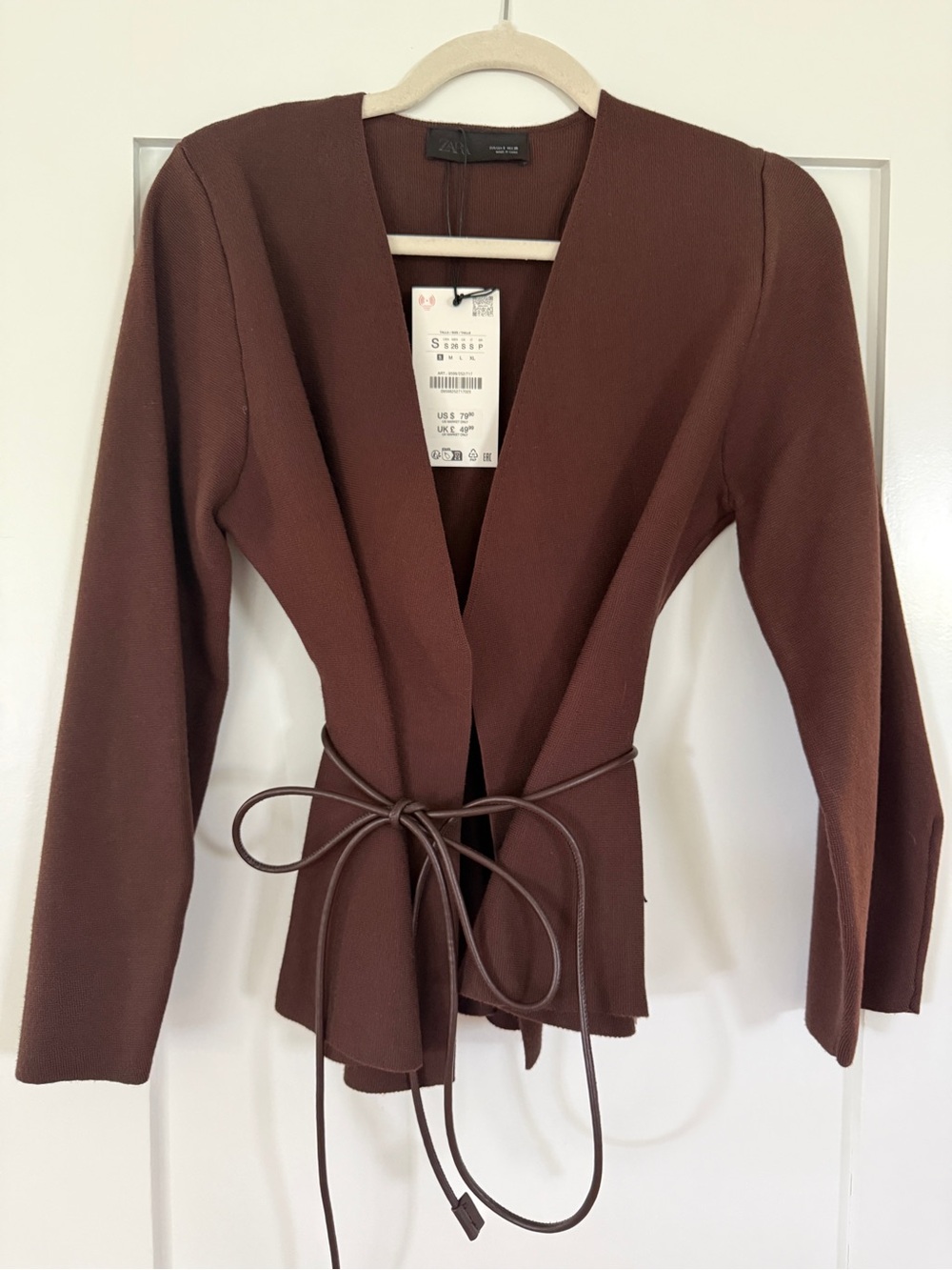 Zara Brown Tie-Waist Knit Blazer Jacket - NWT
